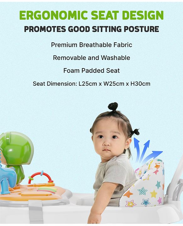 Babyhug Baby Walker with Parental Handle and Musical Toy Tray - Blue
