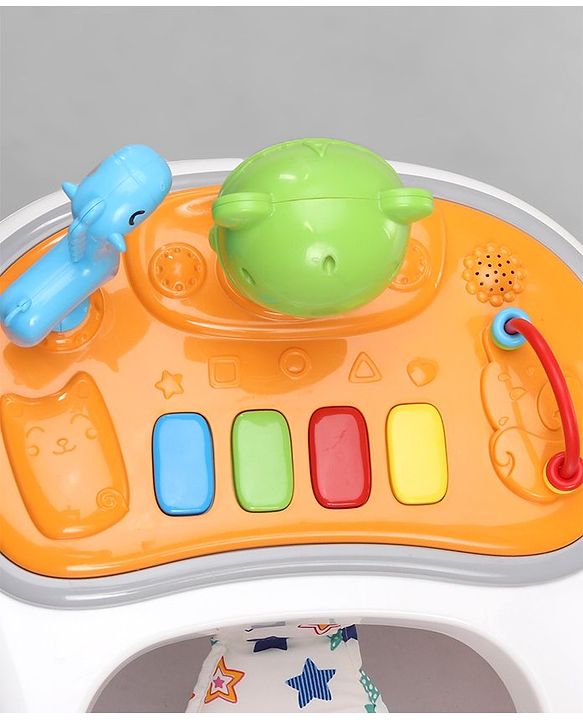 Babyhug Baby Walker with Parental Handle and Musical Toy Tray - Blue