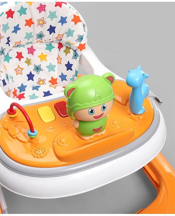 Babyhug Baby Walker with Parental Handle and Musical Toy Tray - Blue