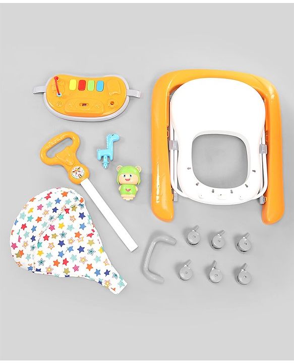 Babyhug Baby Walker with Parental Handle and Musical Toy Tray - Blue