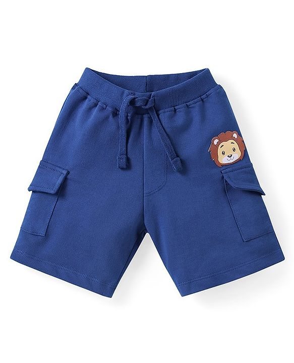 Babyhug Cotton Knit Half Sleeves Striped T-Shirt & Shorts Set With Text Print & Lion Patch - Multicolor