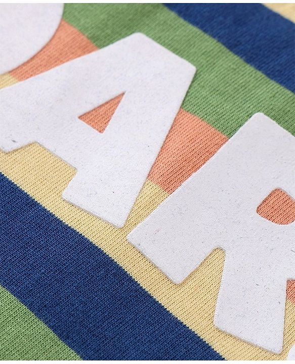 Babyhug Cotton Knit Half Sleeves Striped T-Shirt & Shorts Set With Text Print & Lion Patch - Multicolor