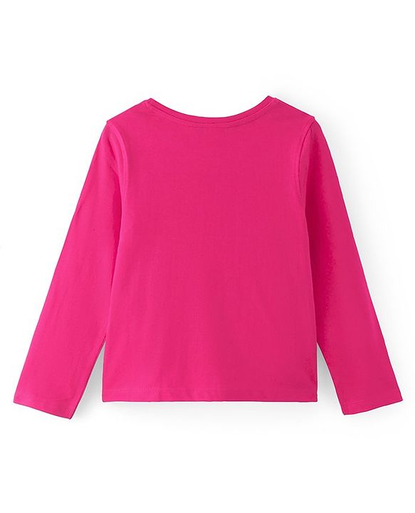 Pine Kids Cotton Knit Full Sleeves T-Shirt With Floral Print- Pink