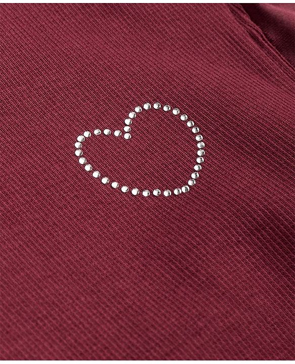 Pine Kids Cotton Knit Full Sleeves Turtle Neck Solid Color Top with Beads Detailing - Red