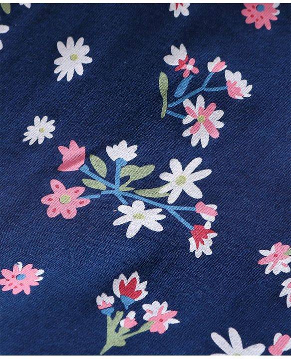 Babyhug Cotton Knit Full Sleeves Floral Printed T-Shirt - Navy Blue