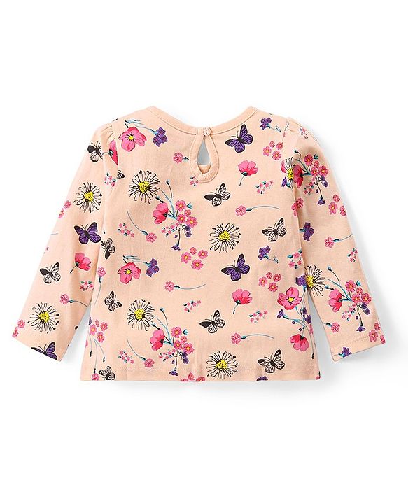 Babyhug Cotton Knit Full Sleeves Top With Floral Print - Pink