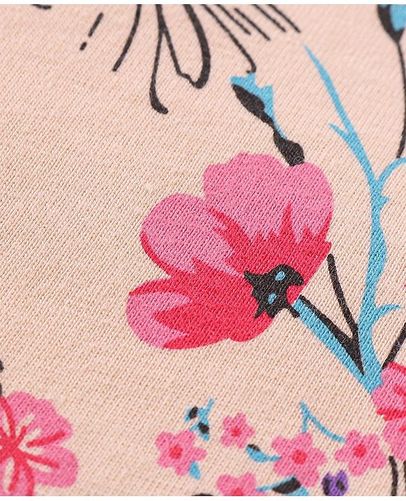 Babyhug Cotton Knit Full Sleeves Top With Floral Print - Pink