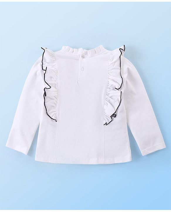 Babyhug Cotton Knit Full Sleeves  Winter Top With Frill & Floral Applique - White