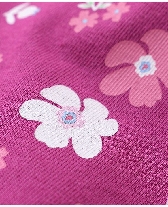 Babyhug Cotton Knit Full Sleeves Top With Floral Print - Dark Pink