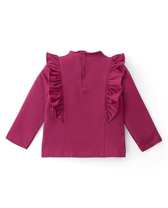 Babyhug Cotton Knit Full Sleeves  Top With Frill Detailing & Bow Applique  - Maroon
