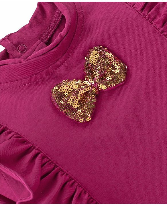Babyhug Cotton Knit Full Sleeves  Top With Frill Detailing & Bow Applique  - Maroon