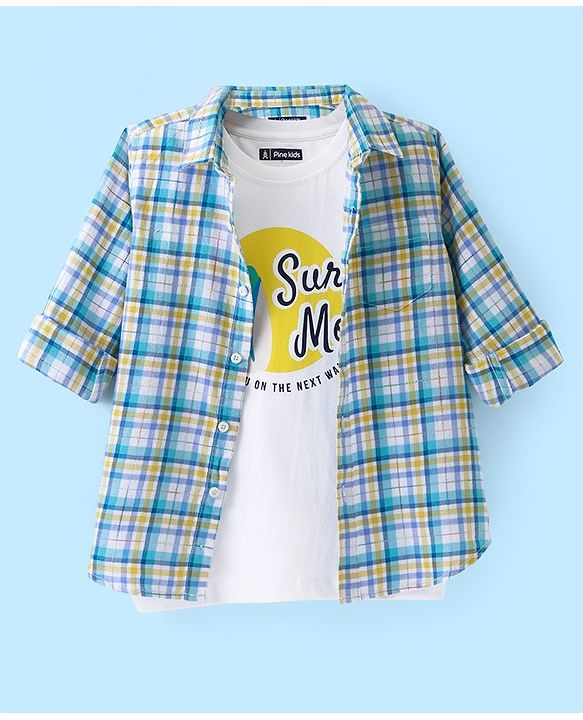 Pine Kids Cotton Woven Full Sleeves Check Shirt with Inner T-Shirt - Multicolour