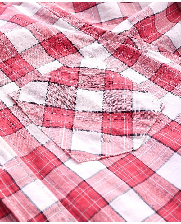 Pine Kids Cotton Woven Full Sleeves  Checked Shirt with T-Shirt-  Red & White