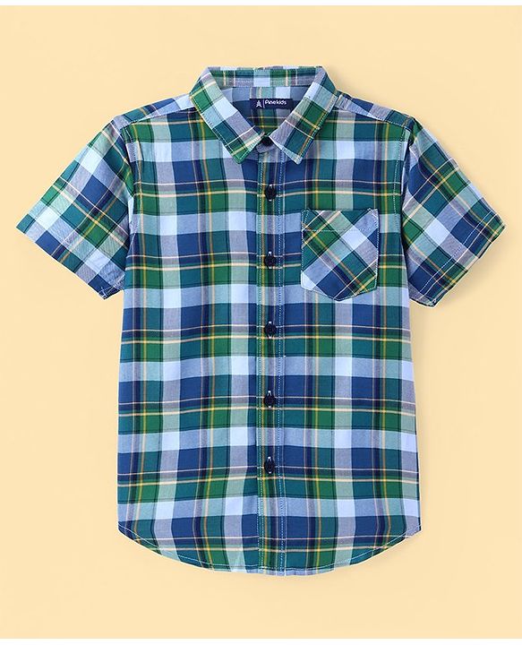 Pine Kids Cotton Woven Half  Sleeves Checks Shirt with Inner T-Shirt- Multicolour