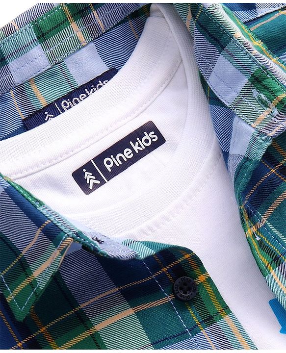 Pine Kids Cotton Woven Half  Sleeves Checks Shirt with Inner T-Shirt- Multicolour