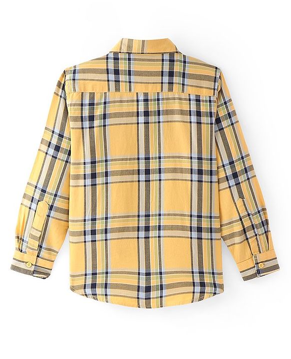 Pine Kids Cotton Woven Full Sleeves Check Shirt with Best Together Printed T-Shirt - Yellow & Black