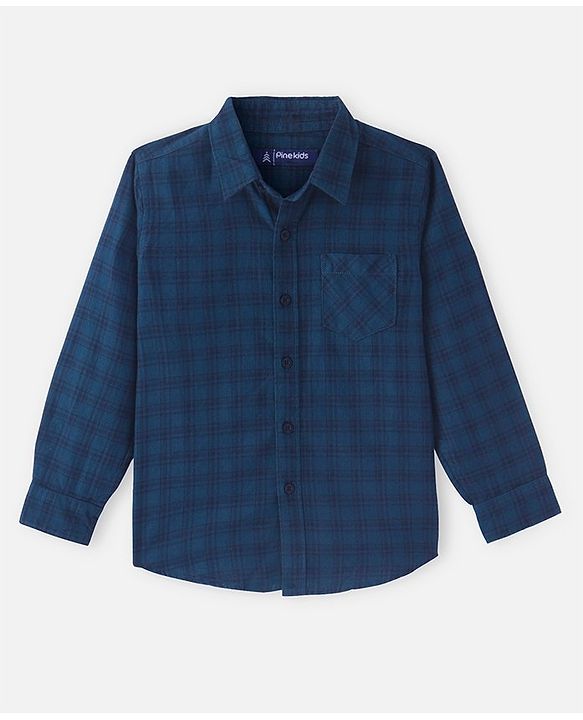 Pine Kids Cotton Woven Full Sleeves  Checked Shirt with T-Shirt-  Peacock Green