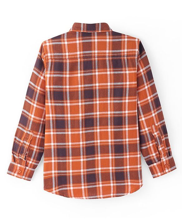 Pine Kids Cotton Woven Full Sleeves  Checked Shirt with T-Shirt- Orange