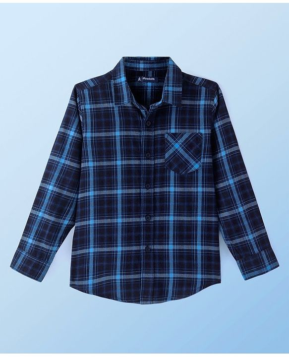 Pine Kids Cotton Woven Full Sleeves Checks Shirt with Basketball Printed T- Shirt -Blue & White