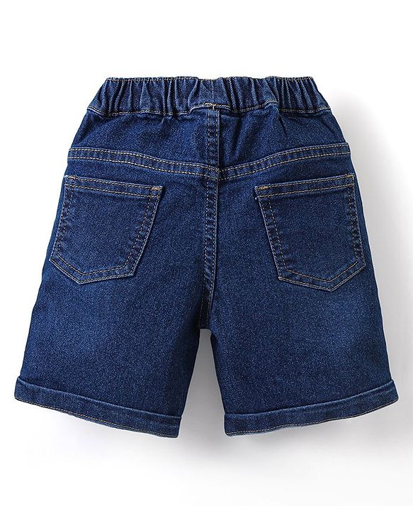 Babyhug Single Jersey Knit Half Sleeves Striped Polo T-Shirt & Denim Shorts Set - Multicolor