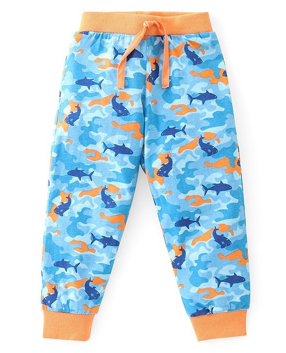 Babyhug Cotton Knit Full Length Lounge Pants with Camouflage & Text Print Pack of 2 - Multicolour