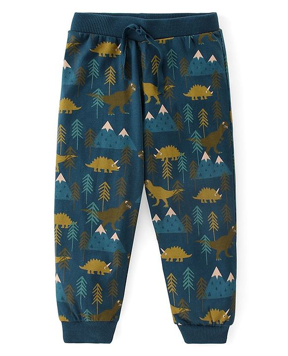 Babyhug Cotton Knit Full Length Lounge Pant Dino Print Pack of 2 - Multicolour
