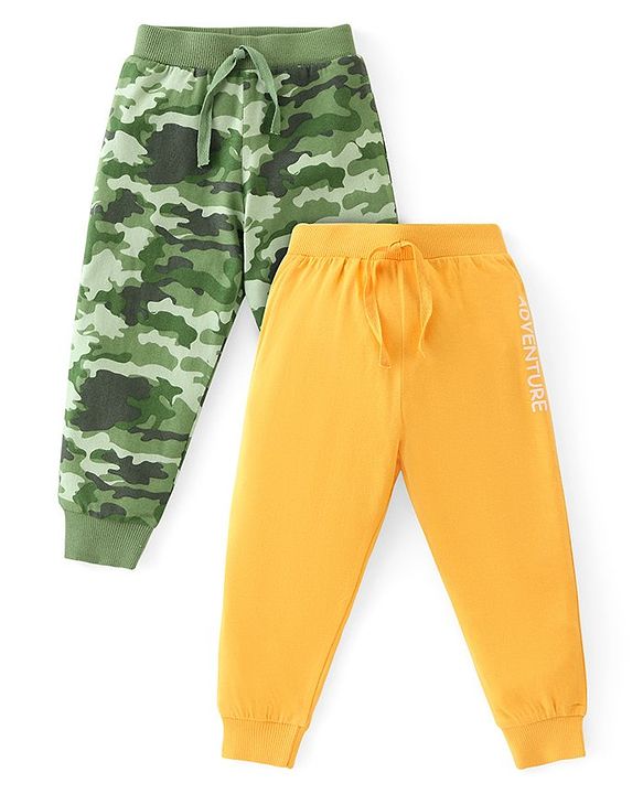 Babyhug Cotton Knit Full Length Lounge Pants with Camouflage & Text Print Pack of 2 - Multicolour