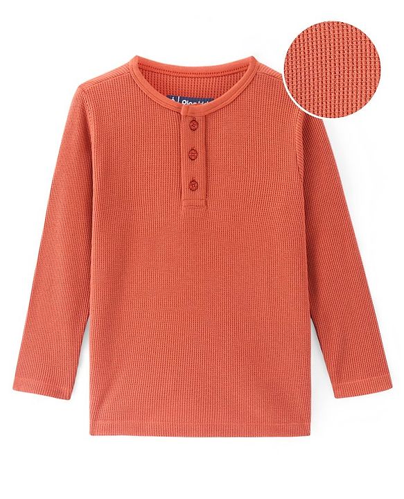 Pine Kids Cotton Structure Knit Full Sleeves T-Shirt Solid Colour - Orange