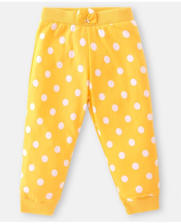 Babyhug Cotton Knit Full Length Lounge Pants with Polka Dot & Floral Print Pack of 2 - Yellow & Pink