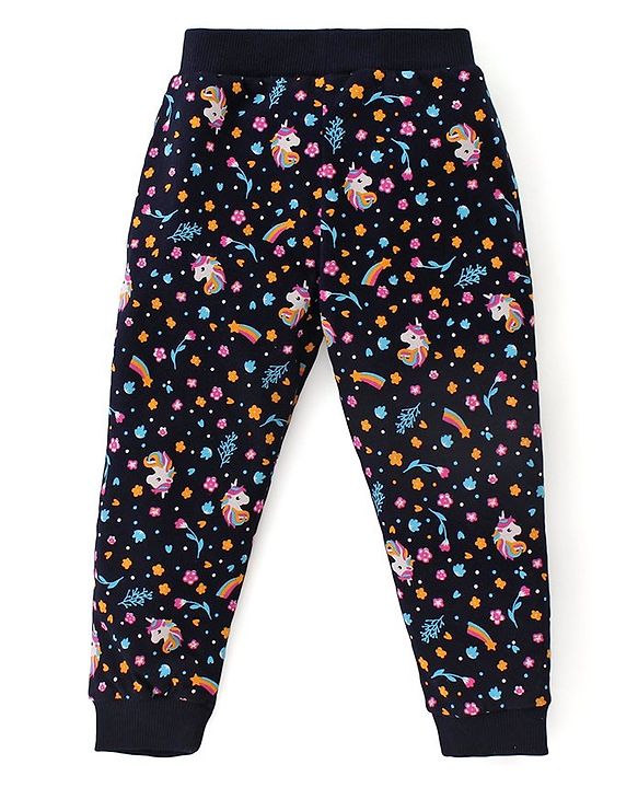 Babyhug Cotton Knit Lounge Pants Unicorn & Floral Print with Bow Applique  Pack of 2 - Multicolour