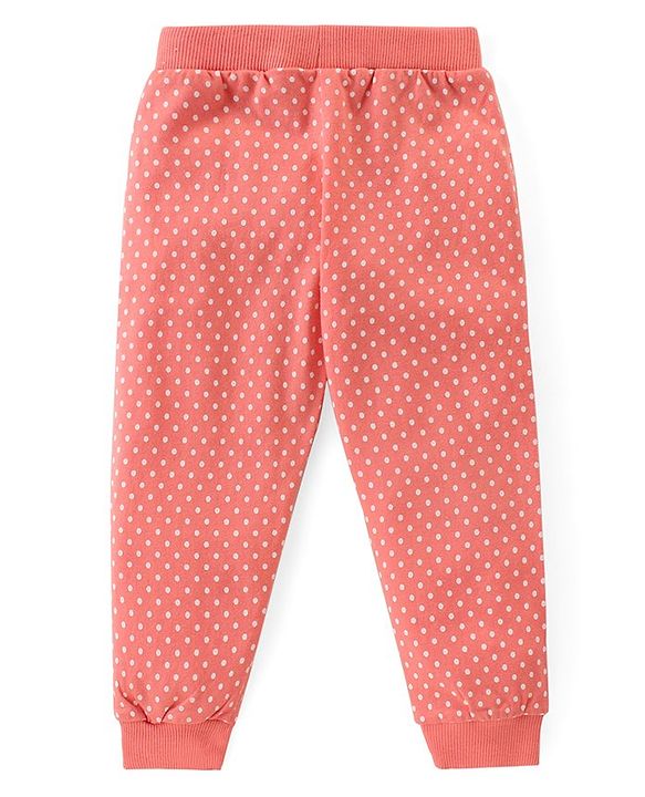 Babyhug Cotton Knit Full Length  Lounge Pants Polka Dots & Floral Printed with Bow Applique Pack of 2 - Multicolour