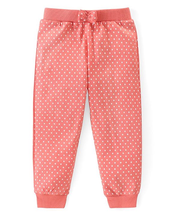 Babyhug Cotton Knit Full Length  Lounge Pants Polka Dots & Floral Printed with Bow Applique Pack of 2 - Multicolour