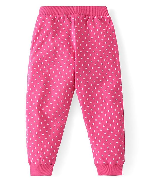 Babyhug Cotton Knit Full Length Lounge Pants Polka Dots & Floral Print with Bow Detailing Pack of 3 - Pink & Blue