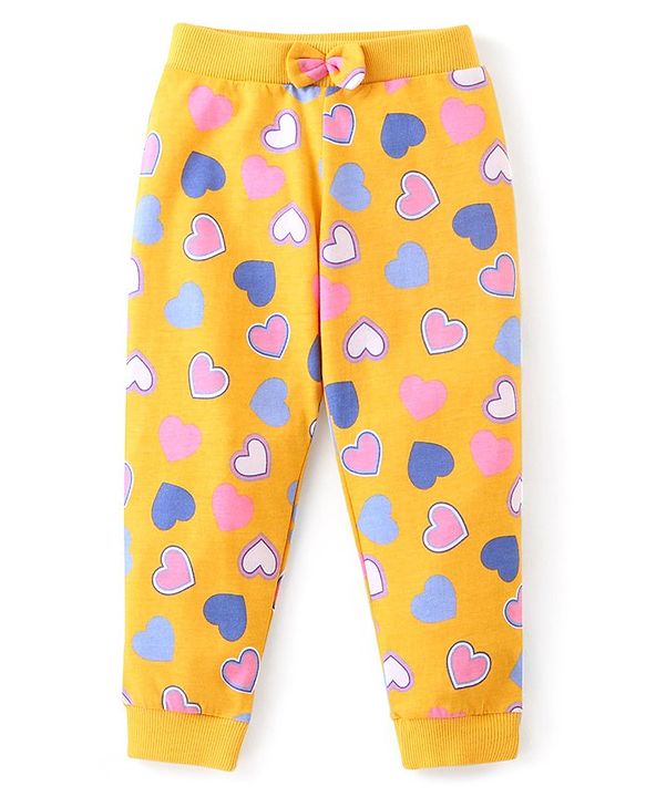 Babyhug Cotton Knit Full Length Lounge Pants Polka Dots & Hearts Printed with Bow Applique Pack of 3 - Multicolour