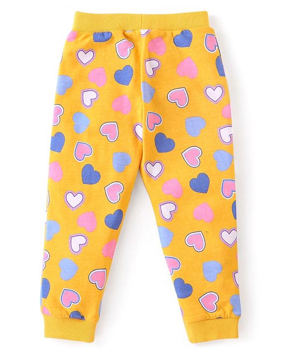 Babyhug Cotton Knit Full Length Lounge Pants Polka Dots & Hearts Printed with Bow Applique Pack of 3 - Multicolour