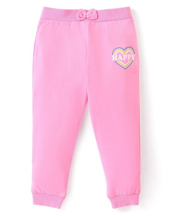 Babyhug Cotton Knit Full Length Lounge Pants Polka Dots & Hearts Printed with Bow Applique Pack of 3 - Multicolour