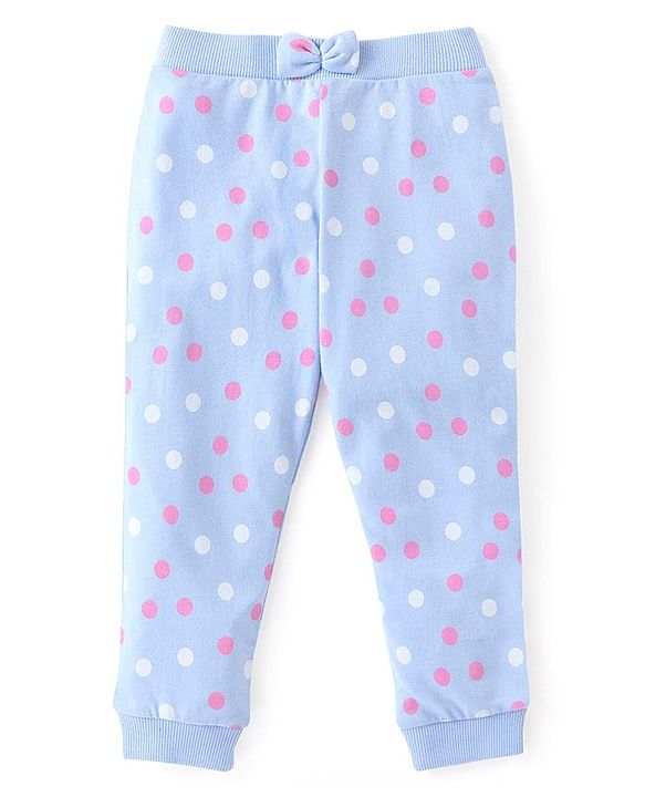 Babyhug Cotton Knit Full Length Lounge Pants Polka Dots & Hearts Printed with Bow Applique Pack of 3 - Multicolour