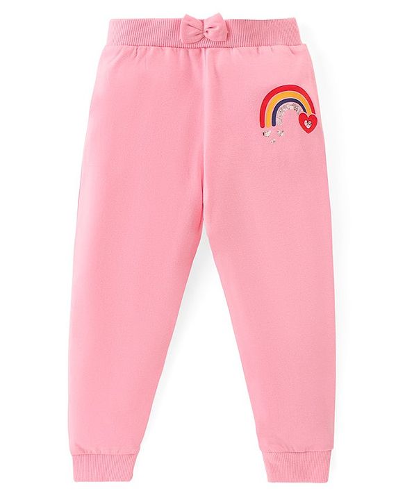 Babyhug Cotton Knit Full Length Lounge  Pants Hearts & Floral Print with Bow Applique Pack of 3 - Multicolour