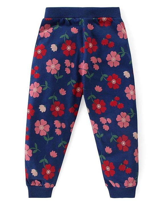Babyhug Cotton Knit Full Length Lounge  Pants Hearts & Floral Print with Bow Applique Pack of 3 - Multicolour