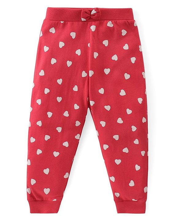 Babyhug Cotton Knit Full Length Lounge  Pants Hearts & Floral Print with Bow Applique Pack of 3 - Multicolour