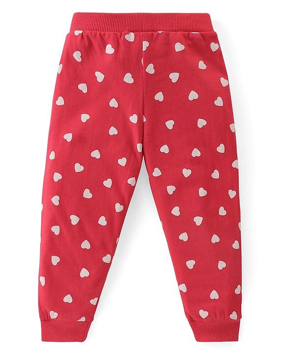 Babyhug Cotton Knit Full Length Lounge  Pants Hearts & Floral Print with Bow Applique Pack of 3 - Multicolour
