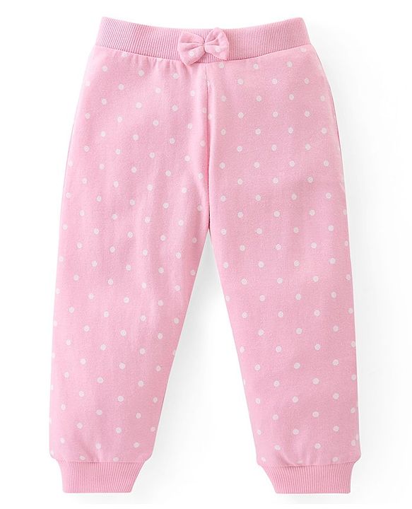 Babyhug Cotton Knit Full Length Lounge Pants Floral & Polka Dots Print with Bow Applique Pack of 3 - Multicolour
