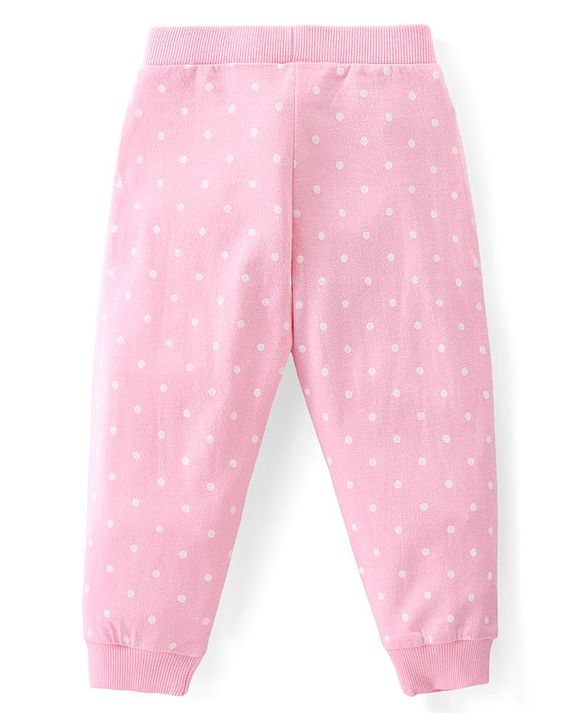 Babyhug Cotton Knit Full Length Lounge Pants Floral & Polka Dots Print with Bow Applique Pack of 3 - Multicolour