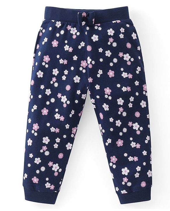 Babyhug Cotton Knit Full Length Lounge Pants Floral & Polka Dots Print with Bow Applique Pack of 3 - Multicolour