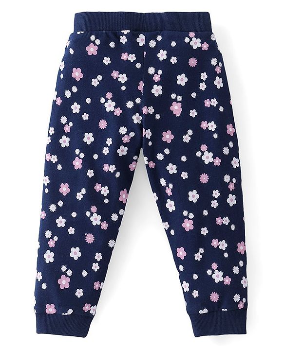 Babyhug Cotton Knit Full Length Lounge Pants Floral & Polka Dots Print with Bow Applique Pack of 3 - Multicolour