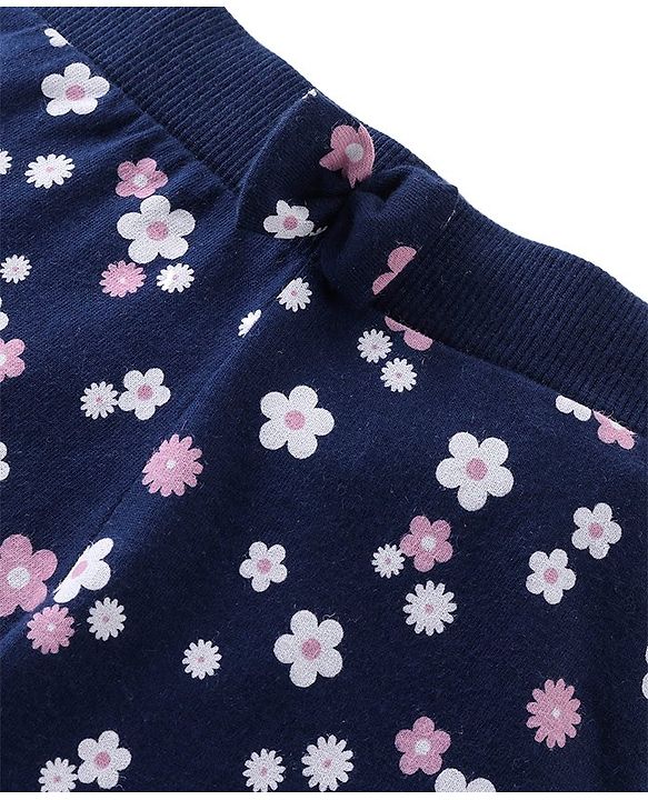 Babyhug Cotton Knit Full Length Lounge Pants Floral & Polka Dots Print with Bow Applique Pack of 3 - Multicolour