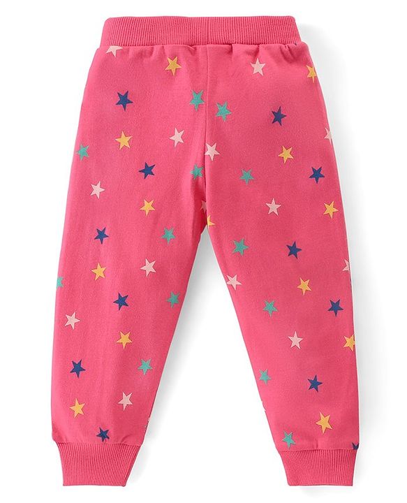 Babyhug Cotton Knit Full  Length Lounge Pants Star Print with Bow Applique Pack of 3 - Multicolour