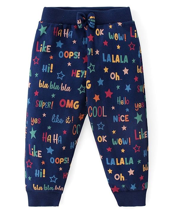 Babyhug Cotton Knit Full  Length Lounge Pants Star Print with Bow Applique Pack of 3 - Multicolour
