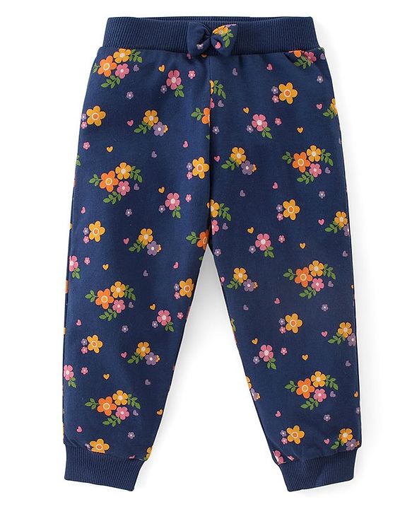 Babyhug Cotton Knit Full Length Lounge Pants Floral & Polka Dots Print with Bow Applique Pack of 3 - Multicolour
