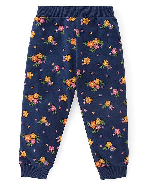 Babyhug Cotton Knit Full Length Lounge Pants Floral & Polka Dots Print with Bow Applique Pack of 3 - Multicolour
